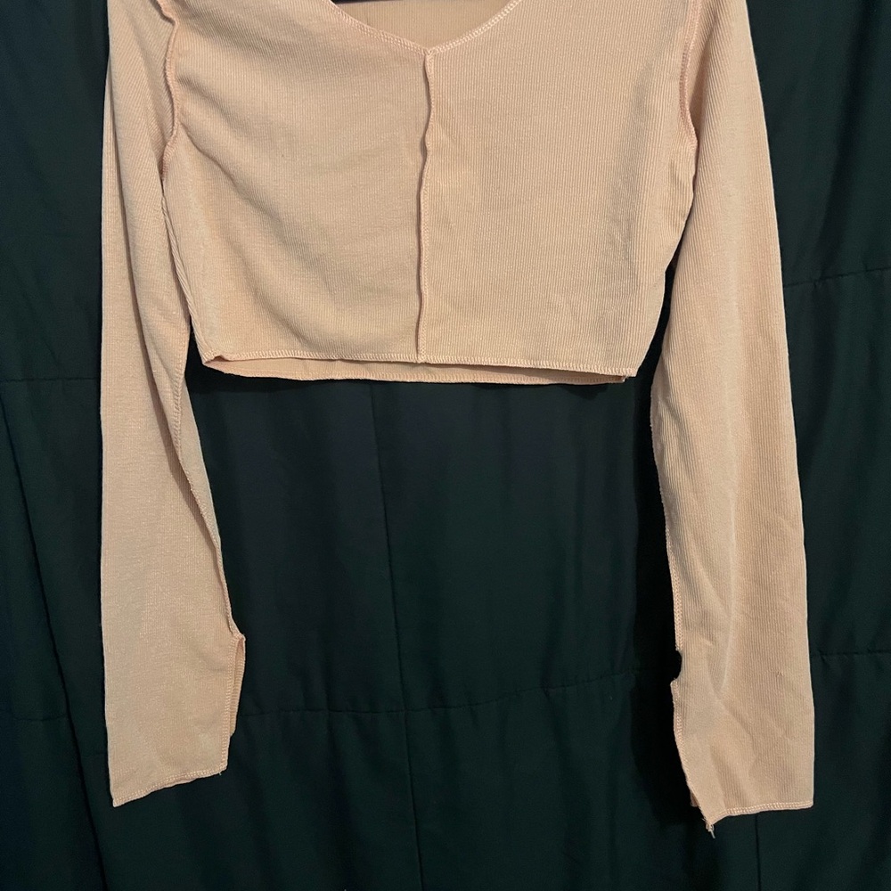 Women's Cream Long Sleeve Crop Top